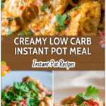 Creamy Instant Pot Salsa Chicken topped with melted cheese and fresh cilantro on a white plate.